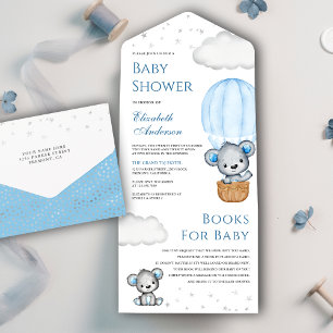 Blauer Teddybär Heißluftballon Babyshower All In One Einladung
