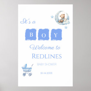 Blauer Teddybär It's a Boy Baby Shower Poster
