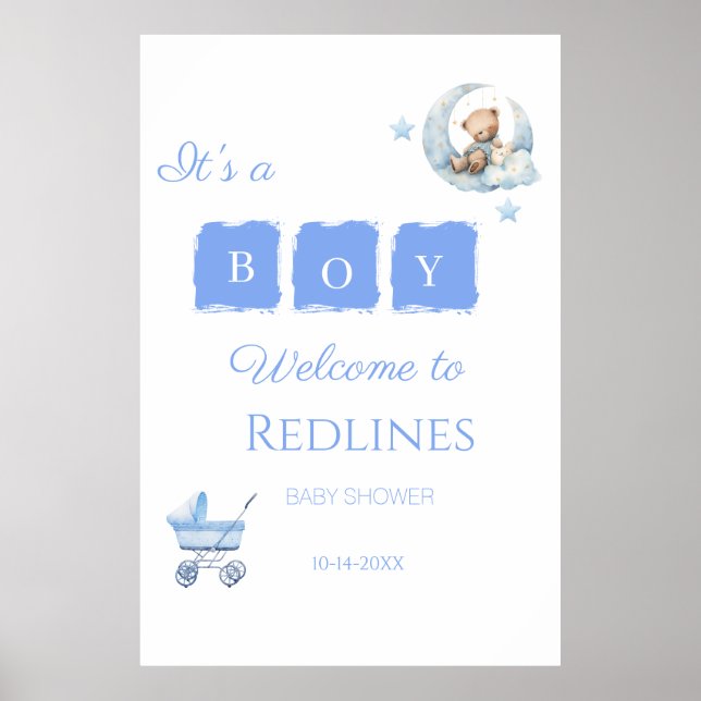 Blauer Teddybär It's a Boy Baby Shower Poster (Vorne)