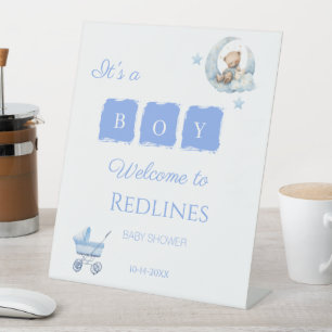 Blauer Teddybär It's a Boy Baby Shower Sockelschild