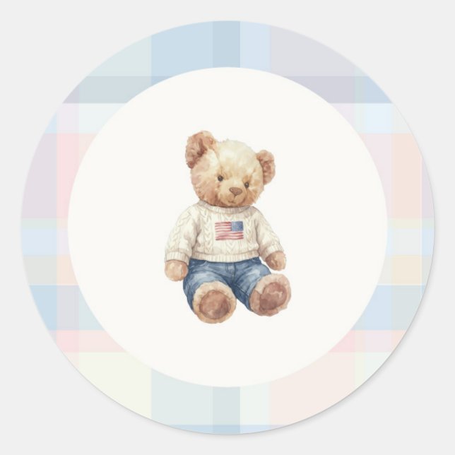 Blauer Teddybär-Junge-Aufkleber Runder Aufkleber (Vorderseite)