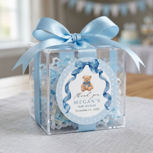 Blauer Teddybär Junge Baby Shower Runder Aufkleber