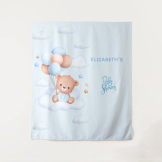 Blauer Teddybär-Junge Baby Shower Wandteppich