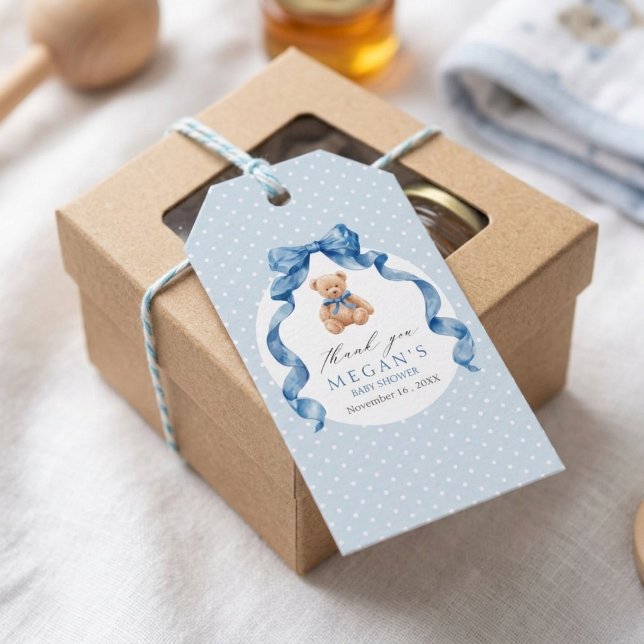 Blauer Teddybär Junge Babyparty  Geschenkanhänger (Von Creator hochgeladen)