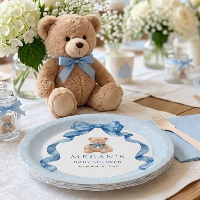Blauer Teddybär Junge Babyparty  Pappteller (Von Creator hochgeladen)