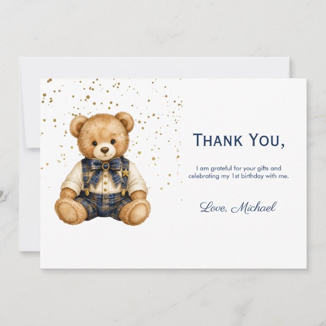 Blauer Teddybär Junge Geburtstag Dankeschön Dankeskarte (Vorderseite)