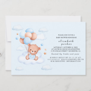 Blauer Teddybär-Jungen-Baby-Party Einladung