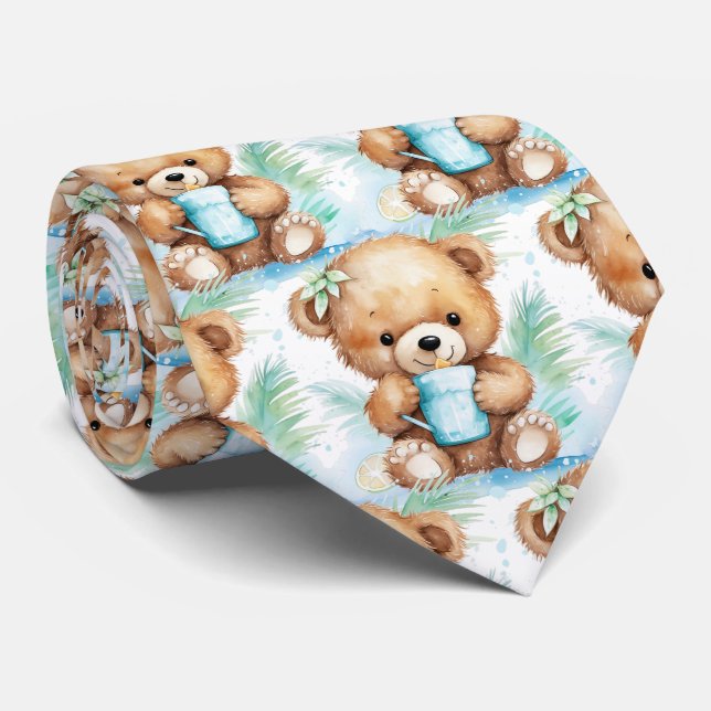 Blauer Teddybär  Krawatte (Gerollt)
