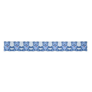 Blauer Teddybär mit Herzen Satinband