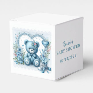 Blauer Teddybär mit Spitze und Blumen 1 - Babypart Geschenkschachtel