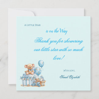 Blauer Teddybär Sterne Junge Baby Shower Dankeschö Dankeskarte