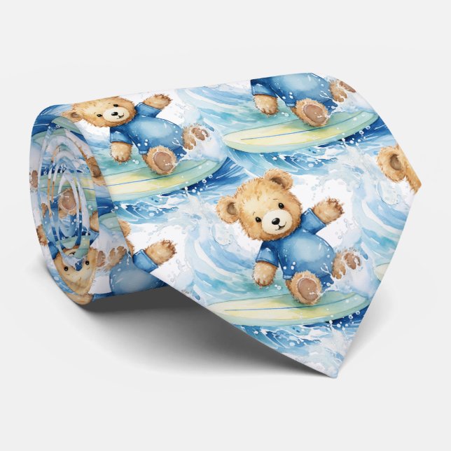 Blauer Teddybär surft Krawatte (Gerollt)