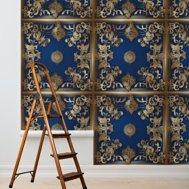 Blauer Tellertraum Tapete (Peel and Stick Wallpaper Blue Gold Wallpaper)