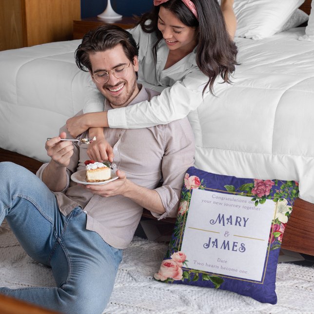 Blauer Text Hochzeitsfeier Geschenk Blau Kissen (Von Creator hochgeladen)