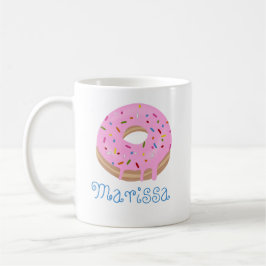 Blauer Text Rosa Sprinkler Donut und Name Kaffee Kaffeetasse
