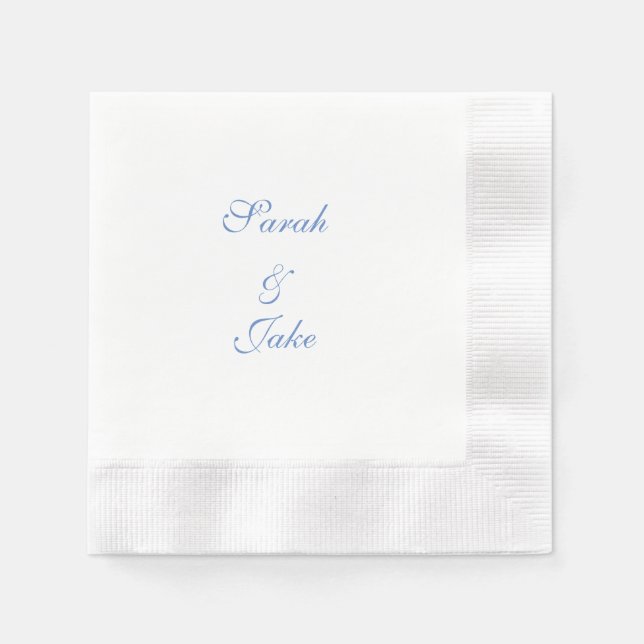 Blauer Text Weiße Hochzeit Geprägt Serviette (Vorderseite)