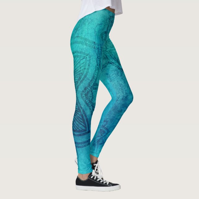 Blauer Texturlotus Leggings (Rechts)