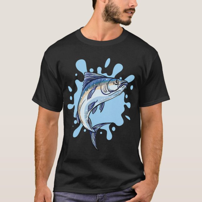 Blauer Thun und Spritzer im Hintergrund T-Shirt (Vorderseite)