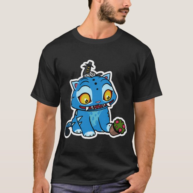 Blauer Tiger spielt mit Topf T-Shirt (Vorderseite)
