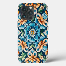 Blauer Tile mit Blume Muster