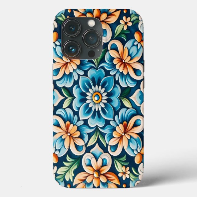 Blauer Tile mit Blume Muster Case-Mate iPhone Hülle (Rückseite)