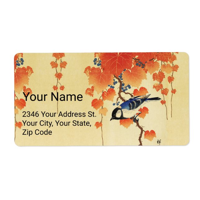 Blauer Tit Bird, Paulownia Zweig, Roter Herbst Blä (Vorne)