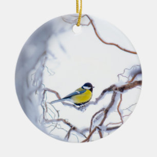 Blauer Tit-Vogel gehockte Keramik Ornament