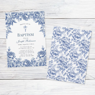 Blauer Toile Blume Taufen Einladung