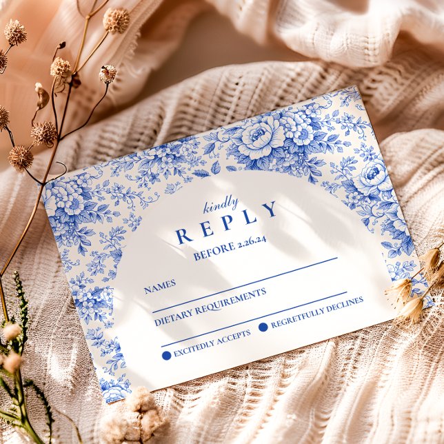 Blauer Toile-Blumen-Abschlussfeier RSVP Karte (Von Creator hochgeladen)