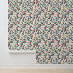 Blauer Toile de Jouy und Vögel Tapete