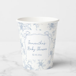 Blauer Toile Floral Baby Dusche Pappbecher