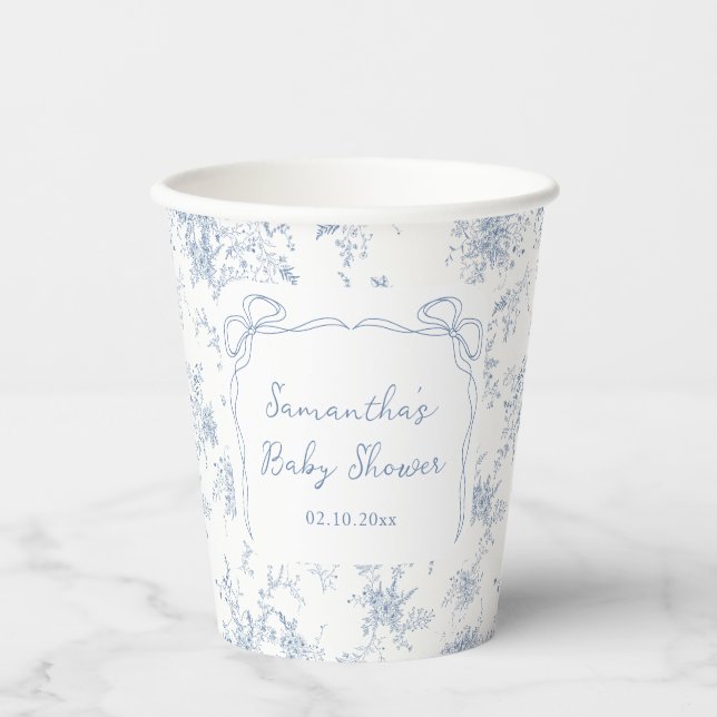 Blauer Toile Floral Baby Dusche Pappbecher (Vorderseite)