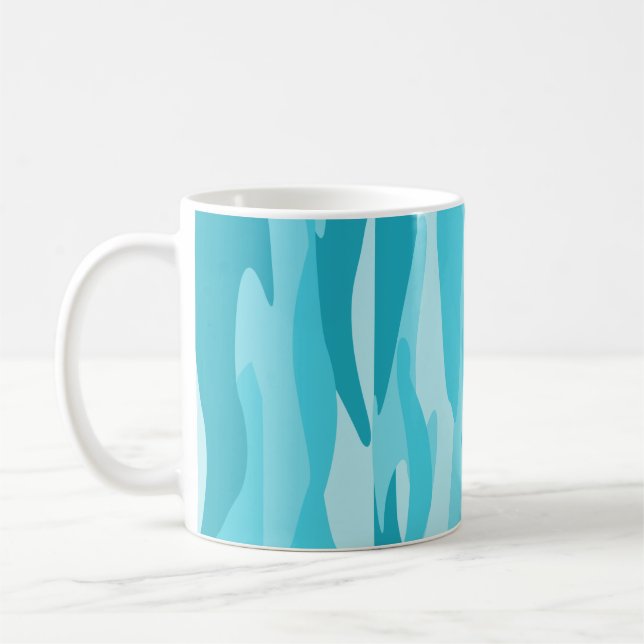 Blauer Ton Abstrakt Camouflage Throw Kissen Kaffeetasse (Links)