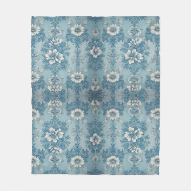 Blauer Ton Blumendesign Fleecedecke (Vorderseite)