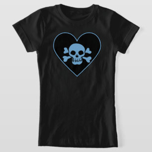Blauer Totenkopf im Herzen T-Shirt