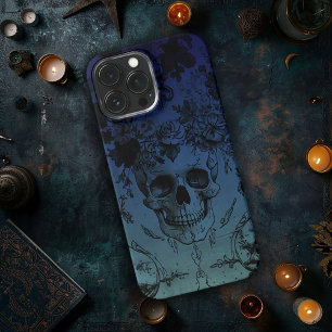 Blauer Totenkopf und floral iPhone 13 Pro Max Hülle