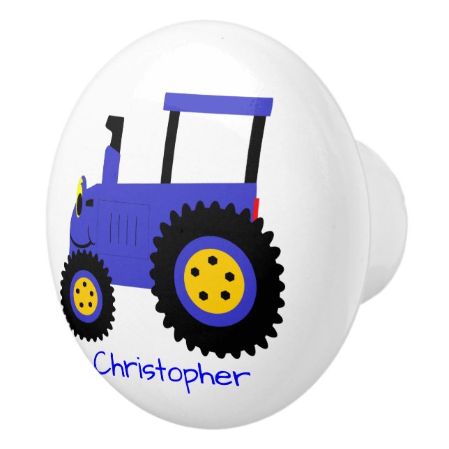 Blauer Traktor Design personalisiert Keramikknauf (Rechts)
