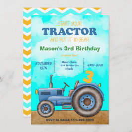 Blauer Traktor zum Geburtstag Einladung