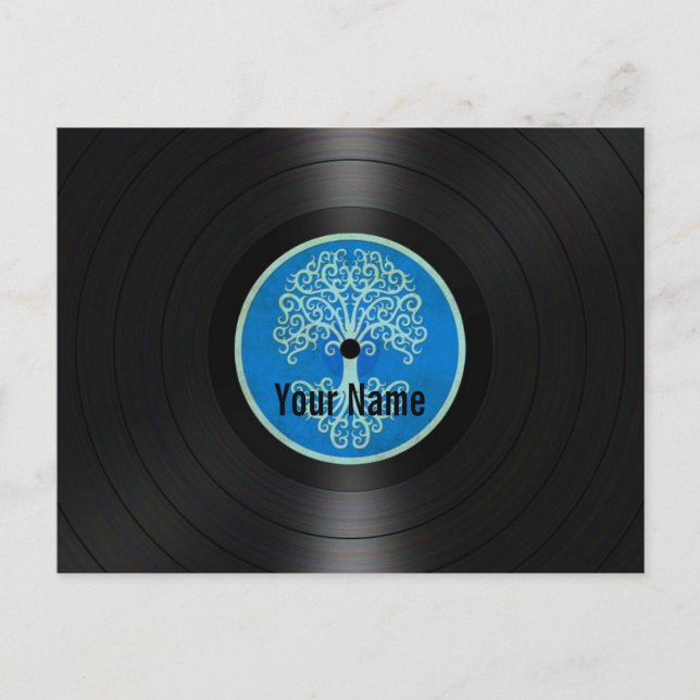 Blauer Tree Personalisierter Vinyl Record Postkarte (Vorderseite)
