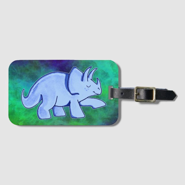Blauer Triceratops-Gepäckanhänger Gepäckanhänger (Vorderseite (Horizontal))