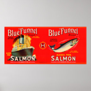 Blauer Trichter-Marken-Lachs-Aufkleber Seattle, WA Poster