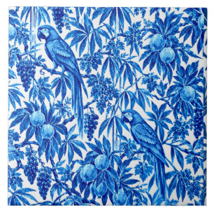 Blauer tropischer Papagei-Botanik-Muster Fliese