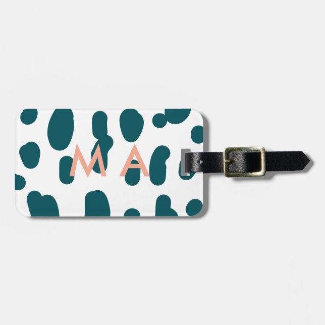 Blauer Tupfen orangefarbener Pastell-Monogramm-Man Gepäckanhänger (Vorderseite horizontal)