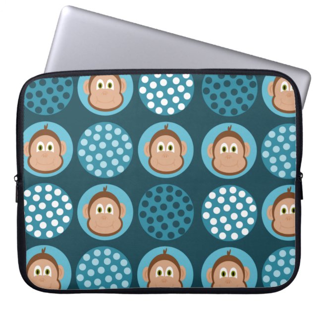 Blauer Tupfen-und Affe-Entwurf Laptopschutzhülle (Vorderseite)