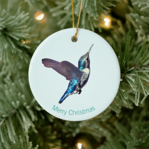 Blauer Türkis Kolibri auf Hellblau Keramik Ornament