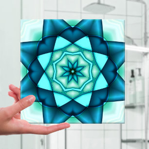 Blauer türkisfarbener floraler Star Keramik Tile Fliese