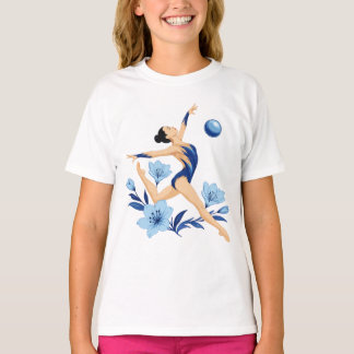 Blauer Turner mit Blumen T-Shirt