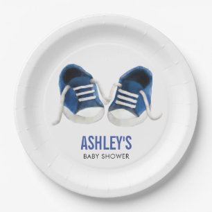 Blauer Turnschuh-Baby-Duschen-Papier-Teller, Pappteller