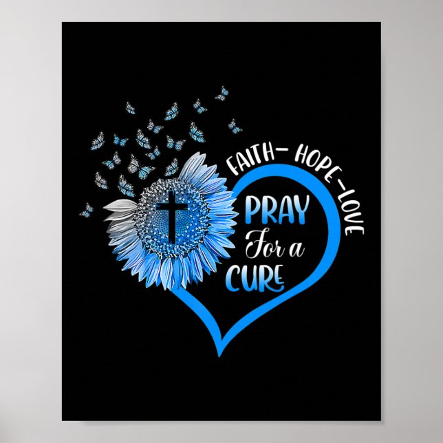 Blauer Typ 1 Diabetes Herzschmetterling Religiös Poster (Vorne)
