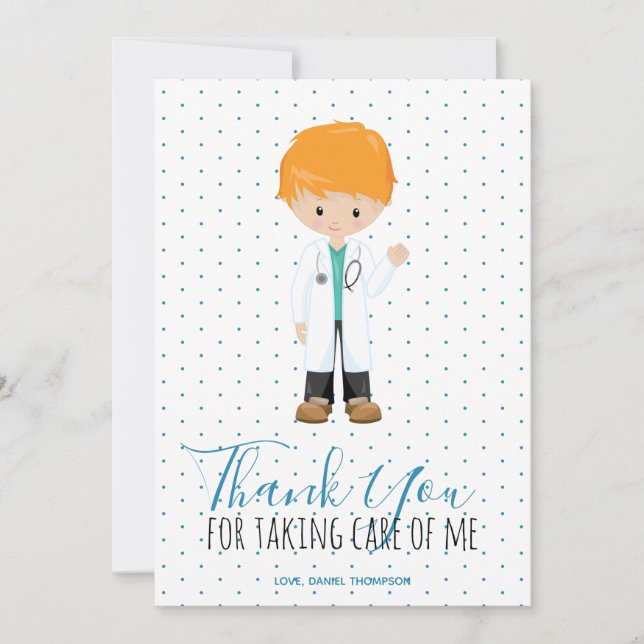 Blauer Typografie Polka Dot Dankeskarte (Vorderseite)